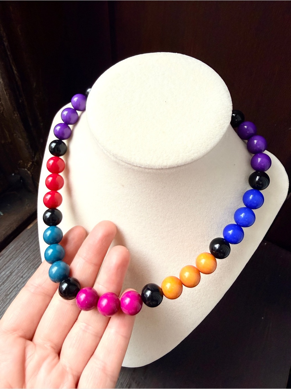 Bold Red, Blue & Black Beaded Statement Necklace